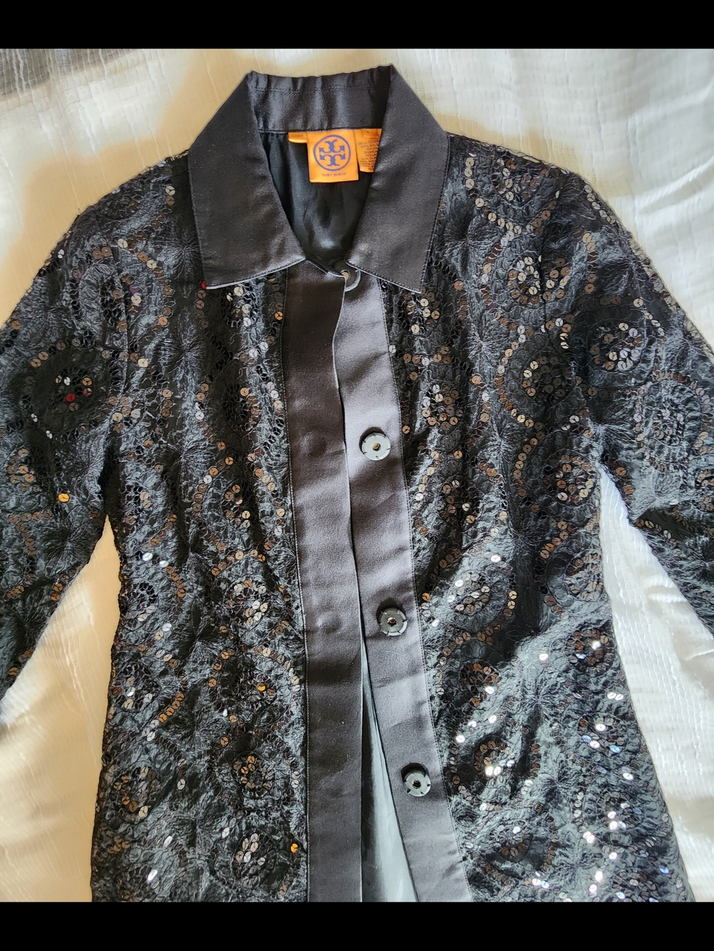 Tory Burch "Disque" Sequin Lace Cocktail Dress - Style 31071514 - Picture 2 of 6